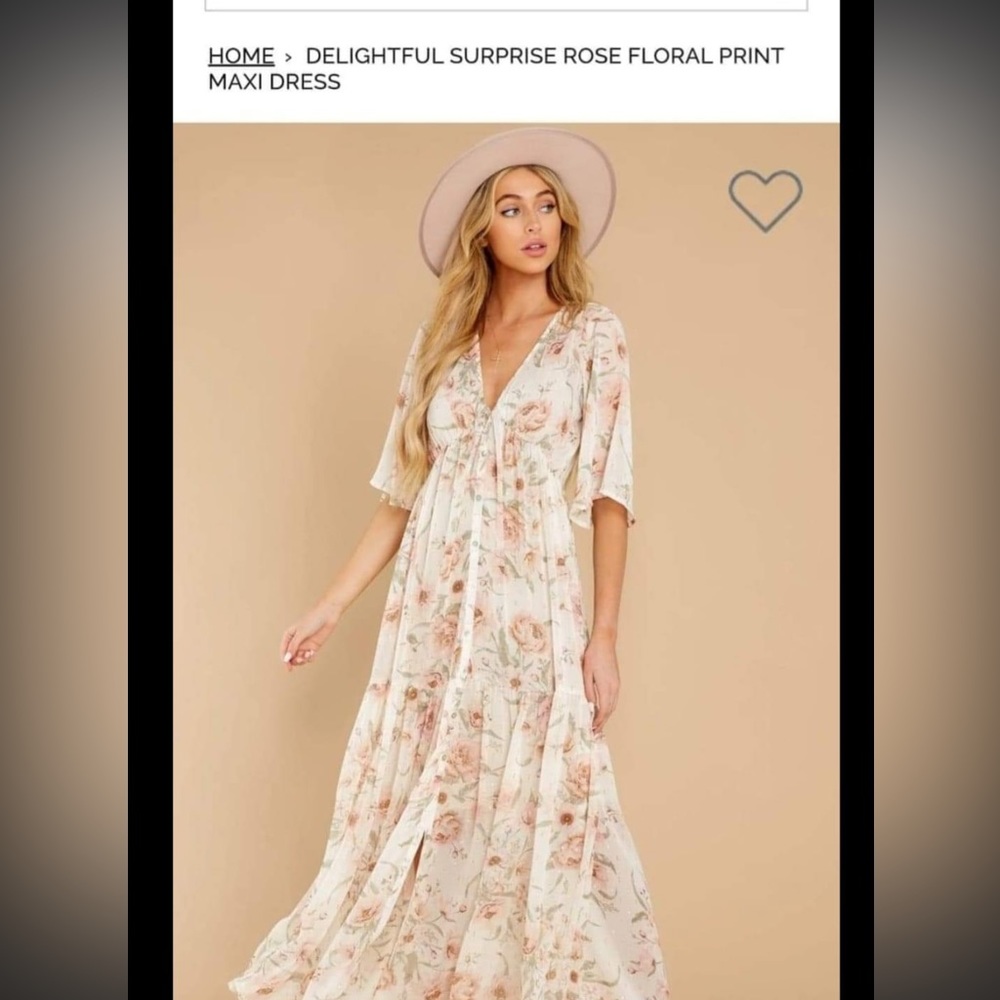 Red Dress Boutique Delightful Surprise Rose Floral Print Maxi Dress size S